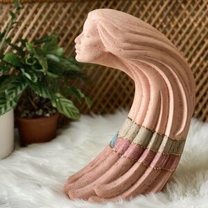 Wind Spirit Woman Face Sculpture Pink Gold Southwest VTG Textured Ceramic Mold